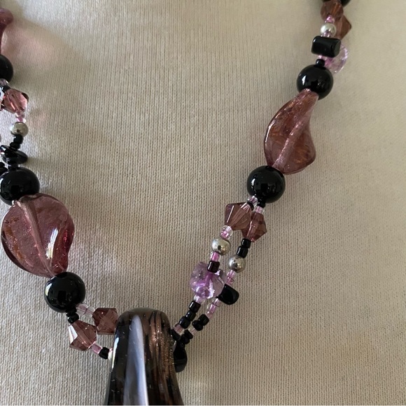 Murano Glass Purple Necklace and Earrings Set - Picture 6 of 14